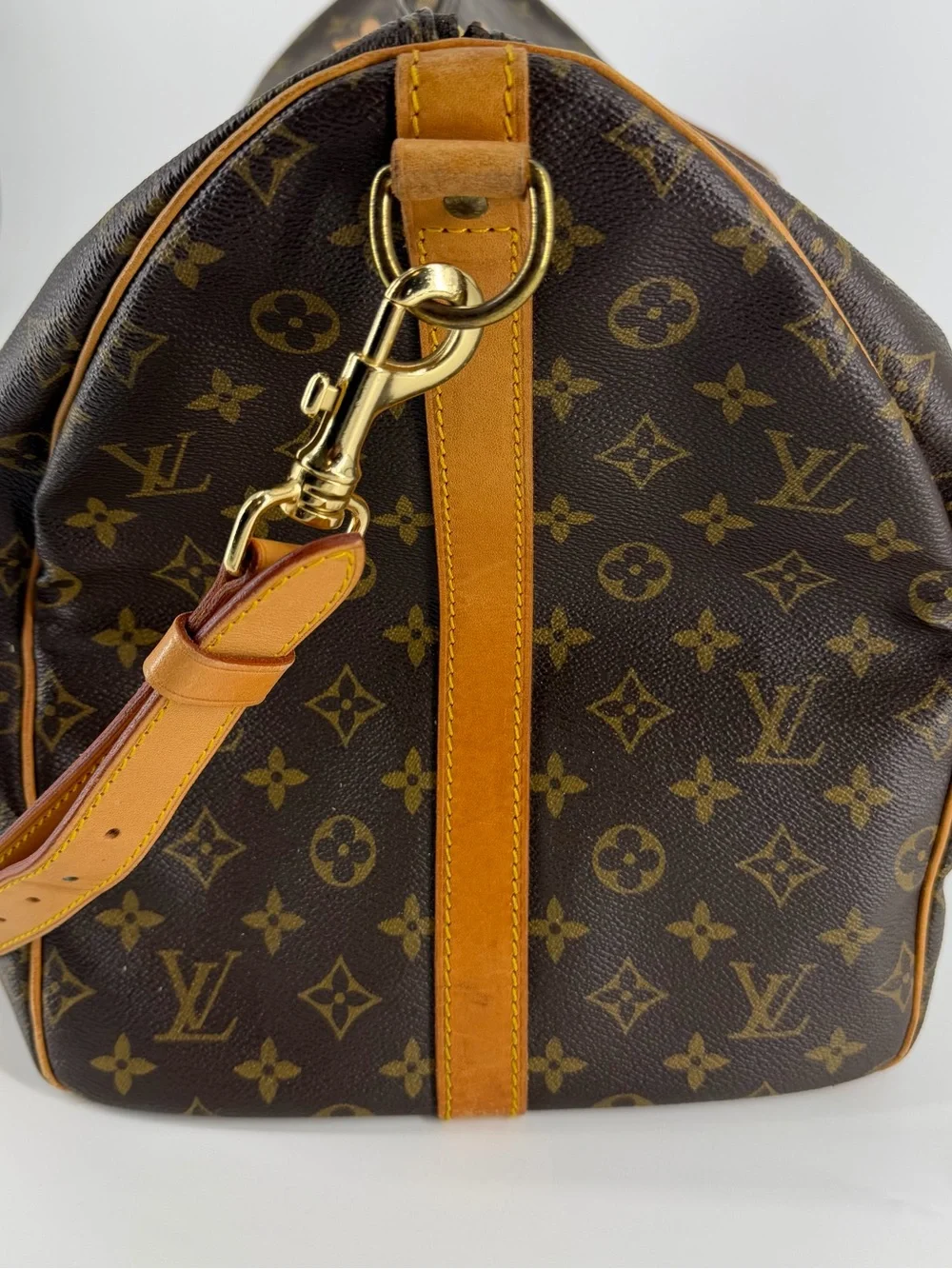 Louis Vuitton Brown Monogram Duffel with Tan Leather Accents